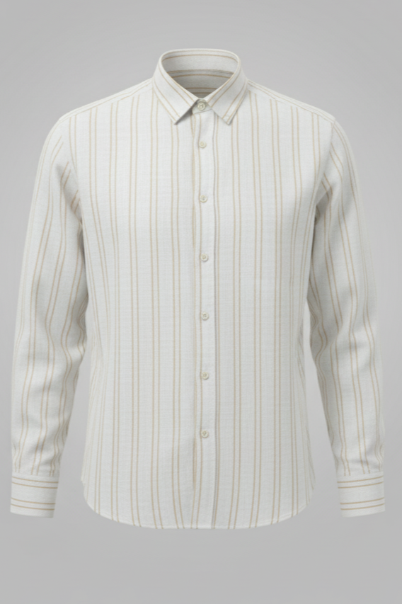 Men's Classic Fit White Black Striped Linen Shirt