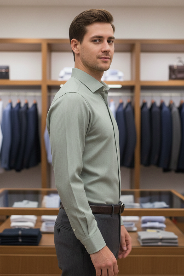 Light Green Cotton Formal Shirt for Men