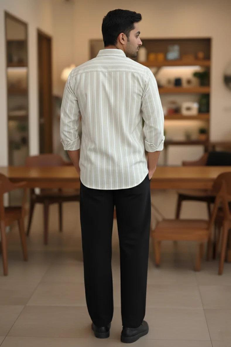 Men’s Beige Cotton Striped Shirt