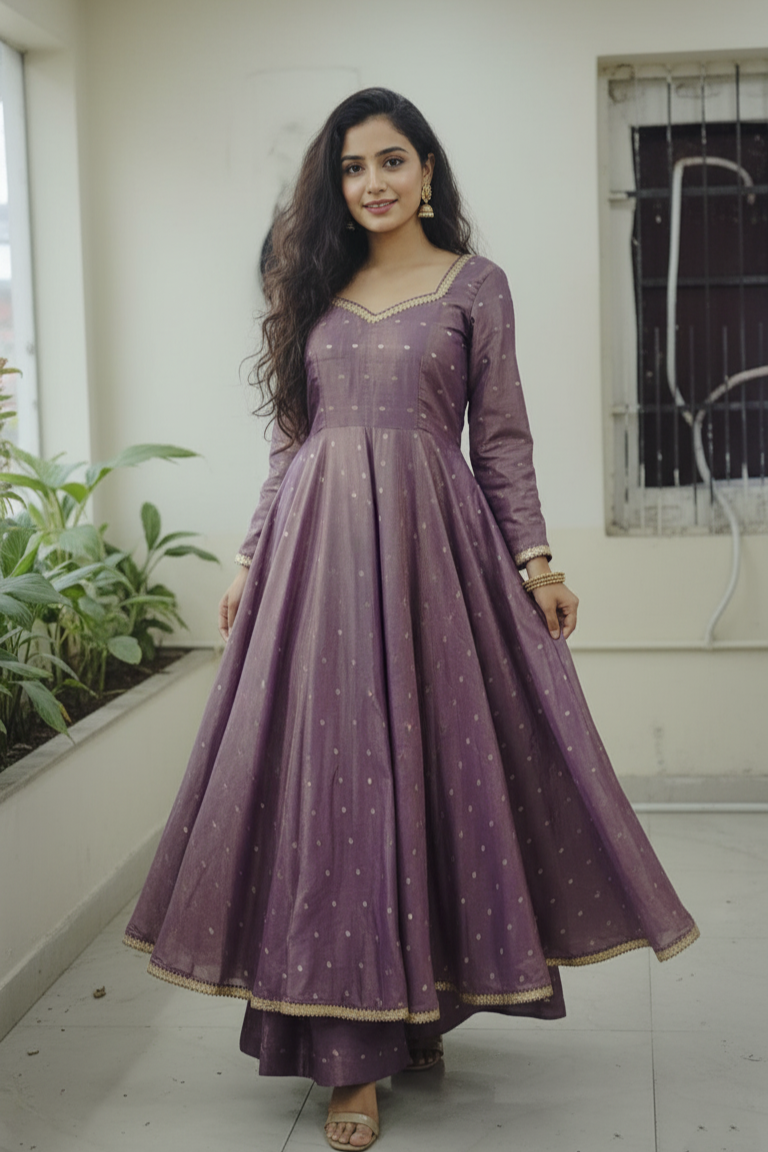 Silk Blend Long Frock Palazzo Set for Women