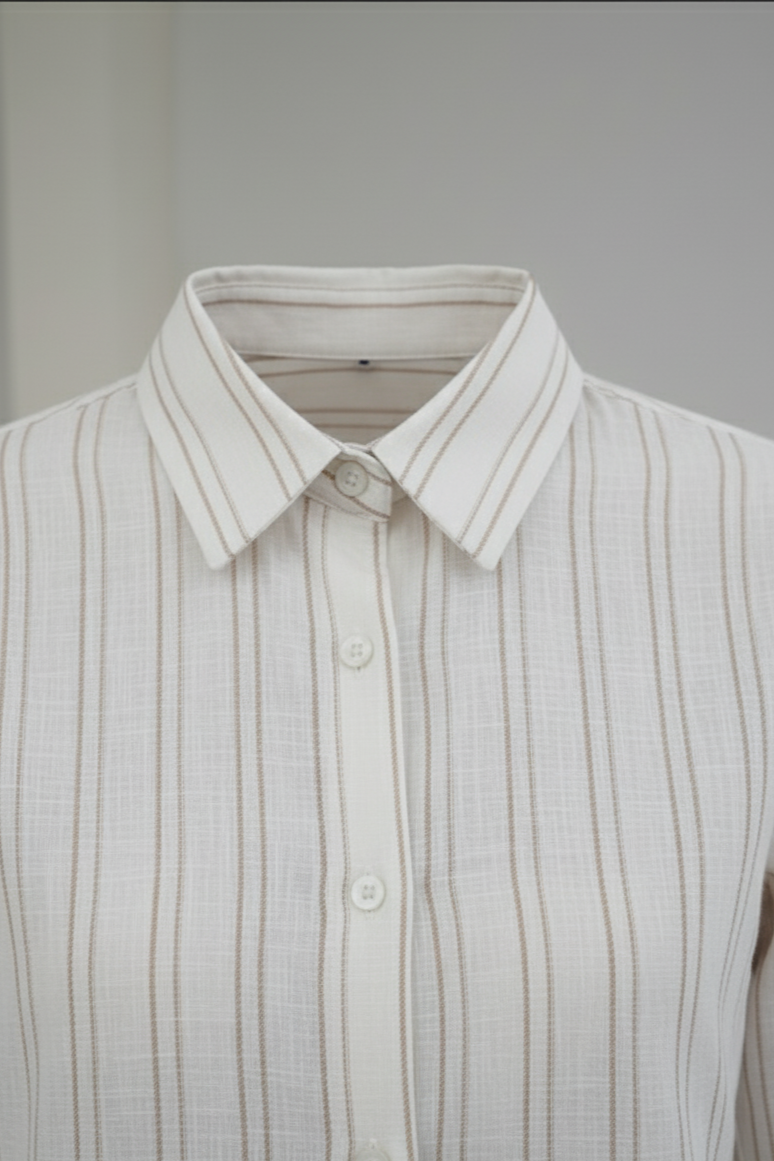 Men's Classic Fit White Black Striped Linen Shirt