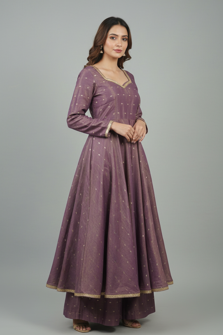 Silk Blend Long Frock Palazzo Set for Women