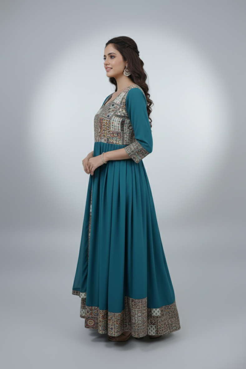 Blue Anarkali Gown with dupatta