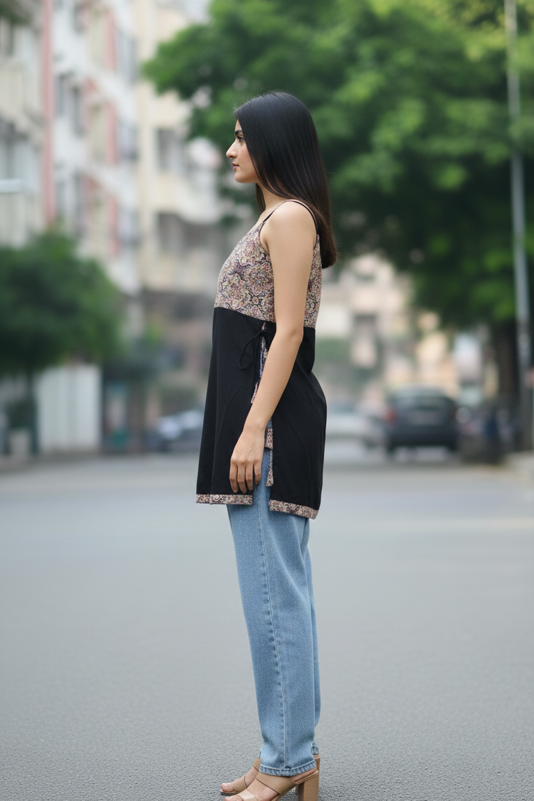 Floral Sleeveless Nyra Cut Short Kurti for Women