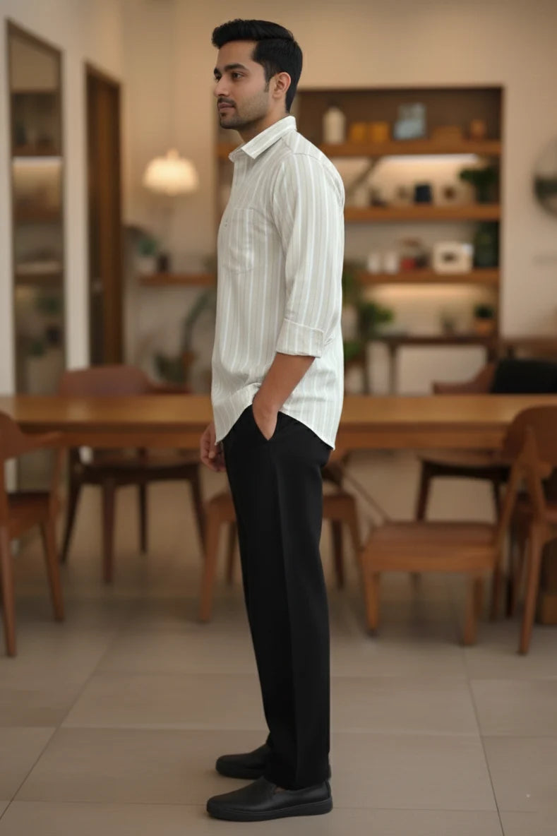 Men’s Beige Cotton Striped Shirt