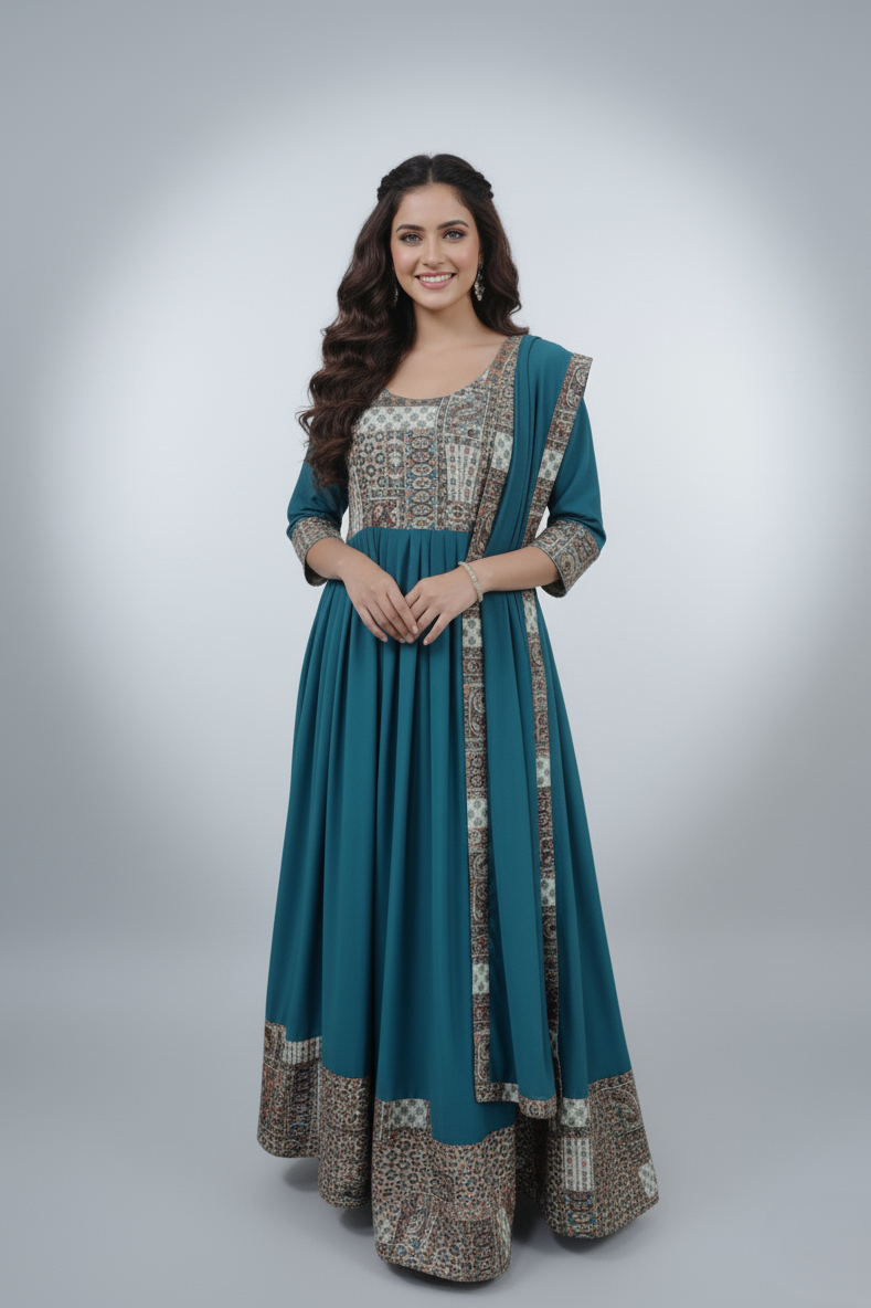 Blue Anarkali Gown with dupatta