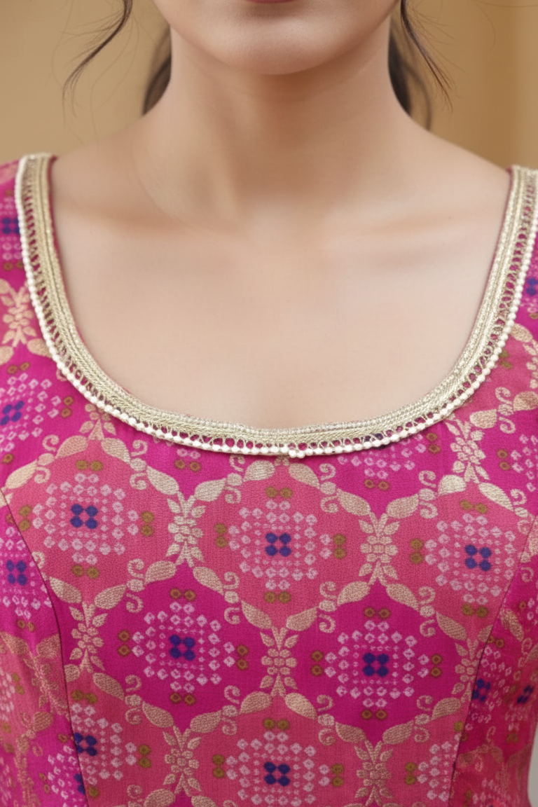 Women's Sleeveless Pink Floral Anarkali Long Gown Dress