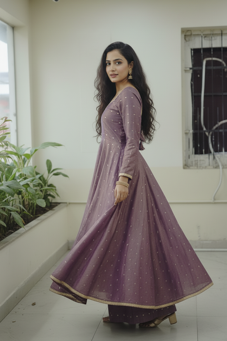 Silk Blend Long Frock Palazzo Set for Women