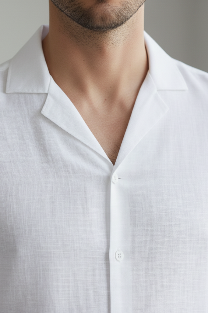 Men's White Linen Coat Collar Shirt