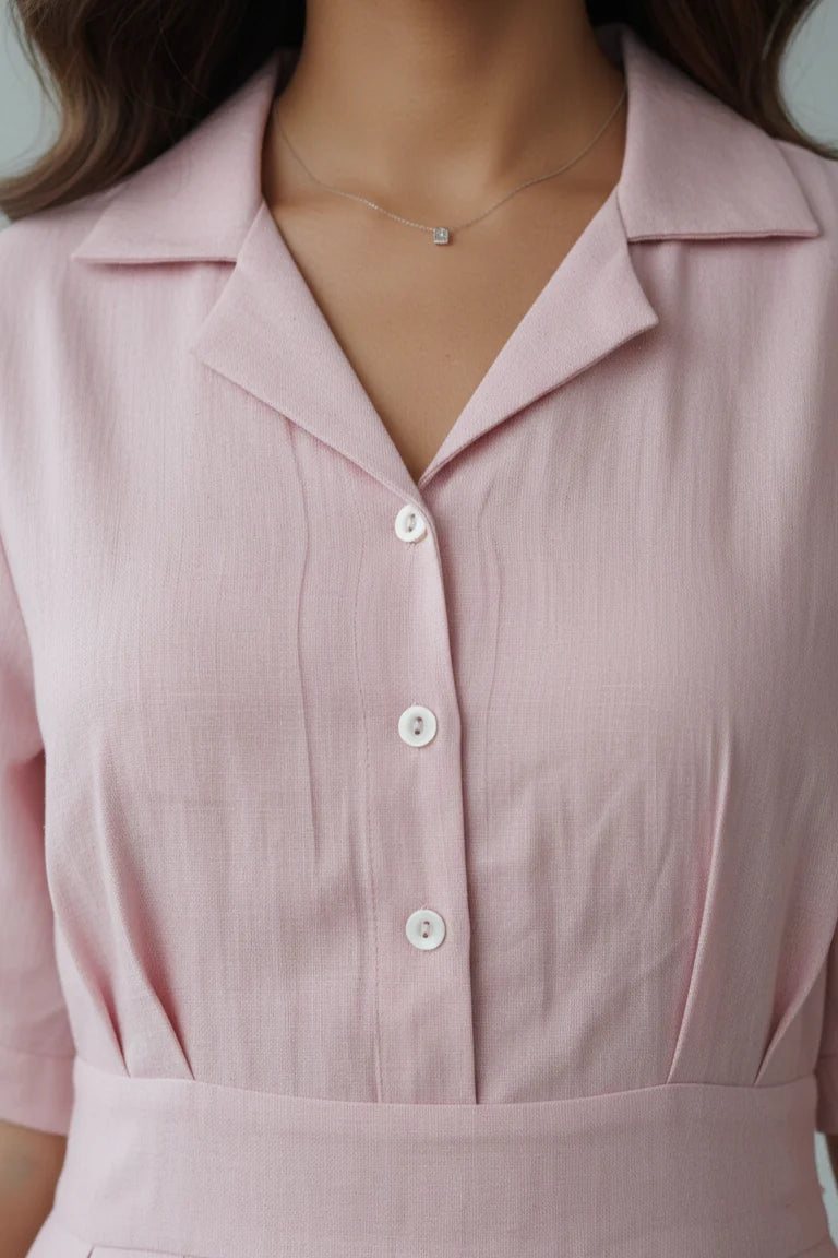 Blush Pink Collared Puff Sleeve Mini Dress