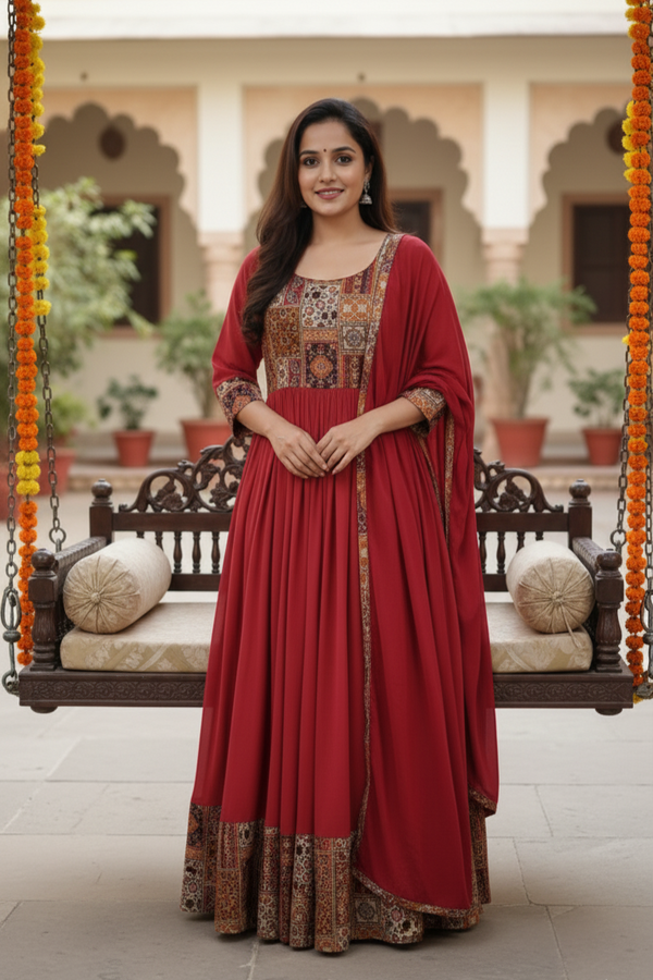 Anarkali Maroon Gown with dupatta