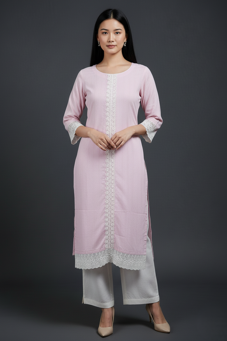 Purple Kurti with White Palazzo Set