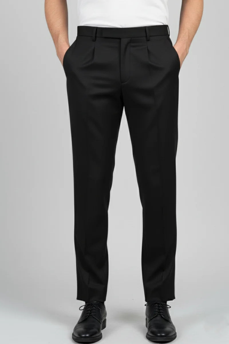 Men's Black Cotton Formal Pant with pleates