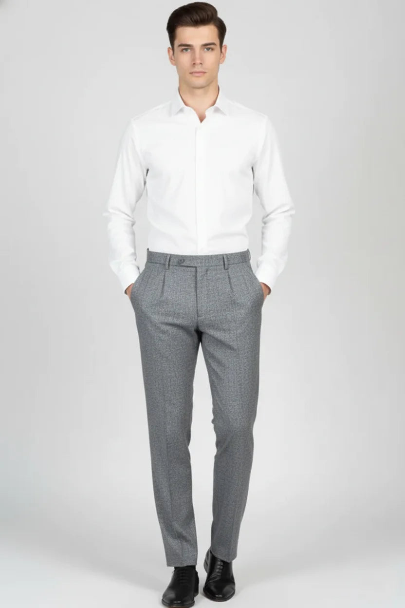 Men’s Light Gray Cotton Formal Trousers | Regular Fit Office Wear