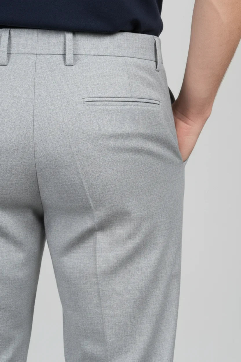 Men’s Light Gray Cotton Formal Trousers | Regular Fit Office Wear