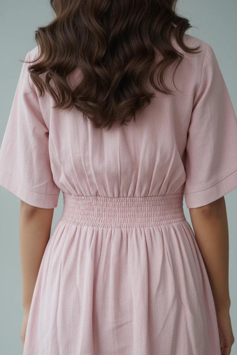Blush Pink Collared Puff Sleeve Mini Dress
