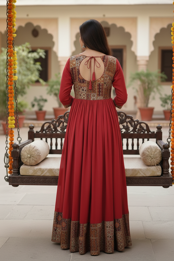 Anarkali Maroon Gown with dupatta