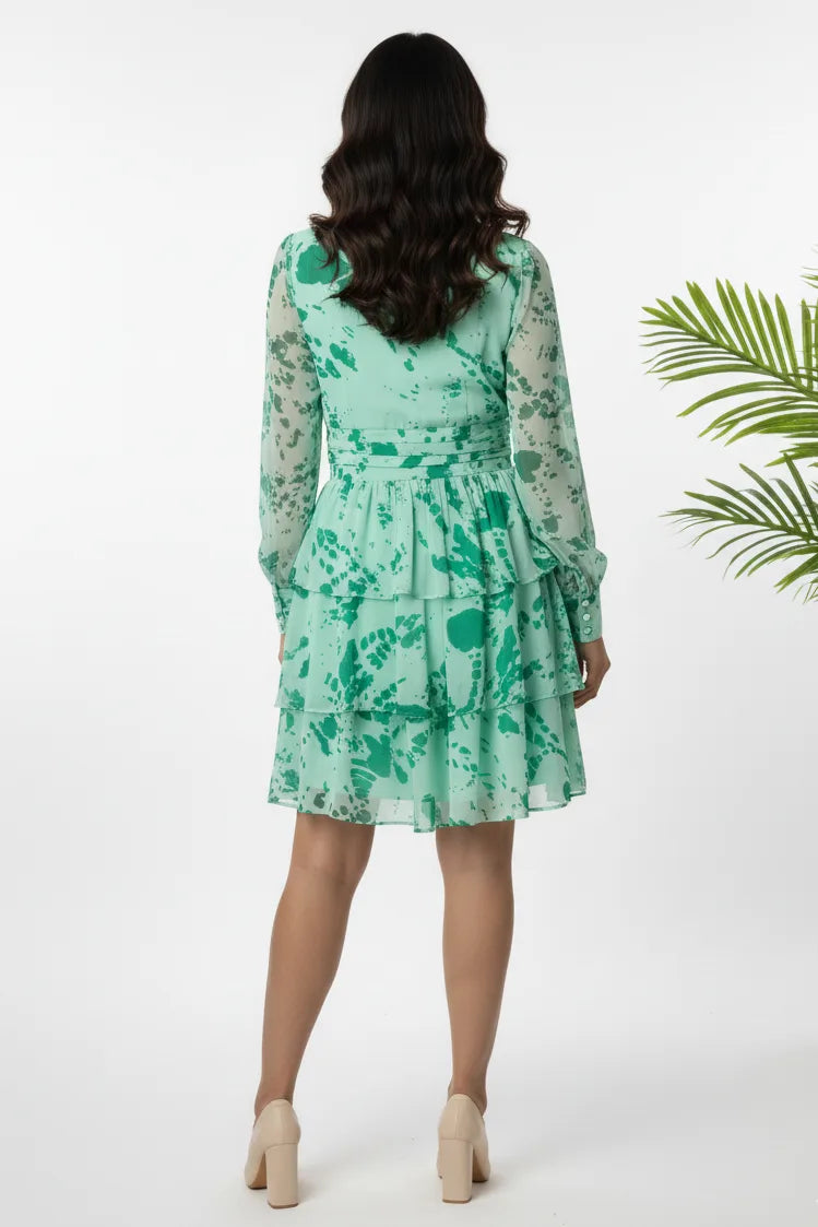 Green Floral Georgette Short Dress for Women
