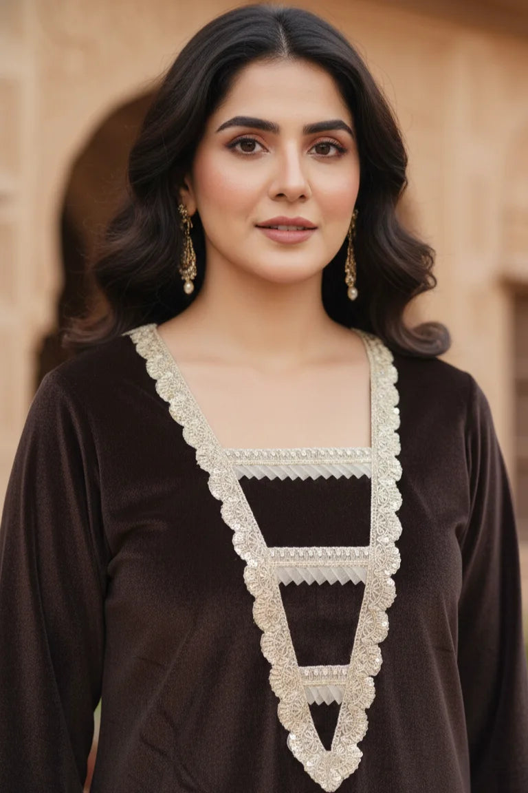 Women's Velvet Straight Kurti Co-Ord Set