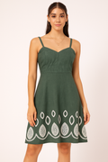 Embroidered A-Line Cotton Dress for Women