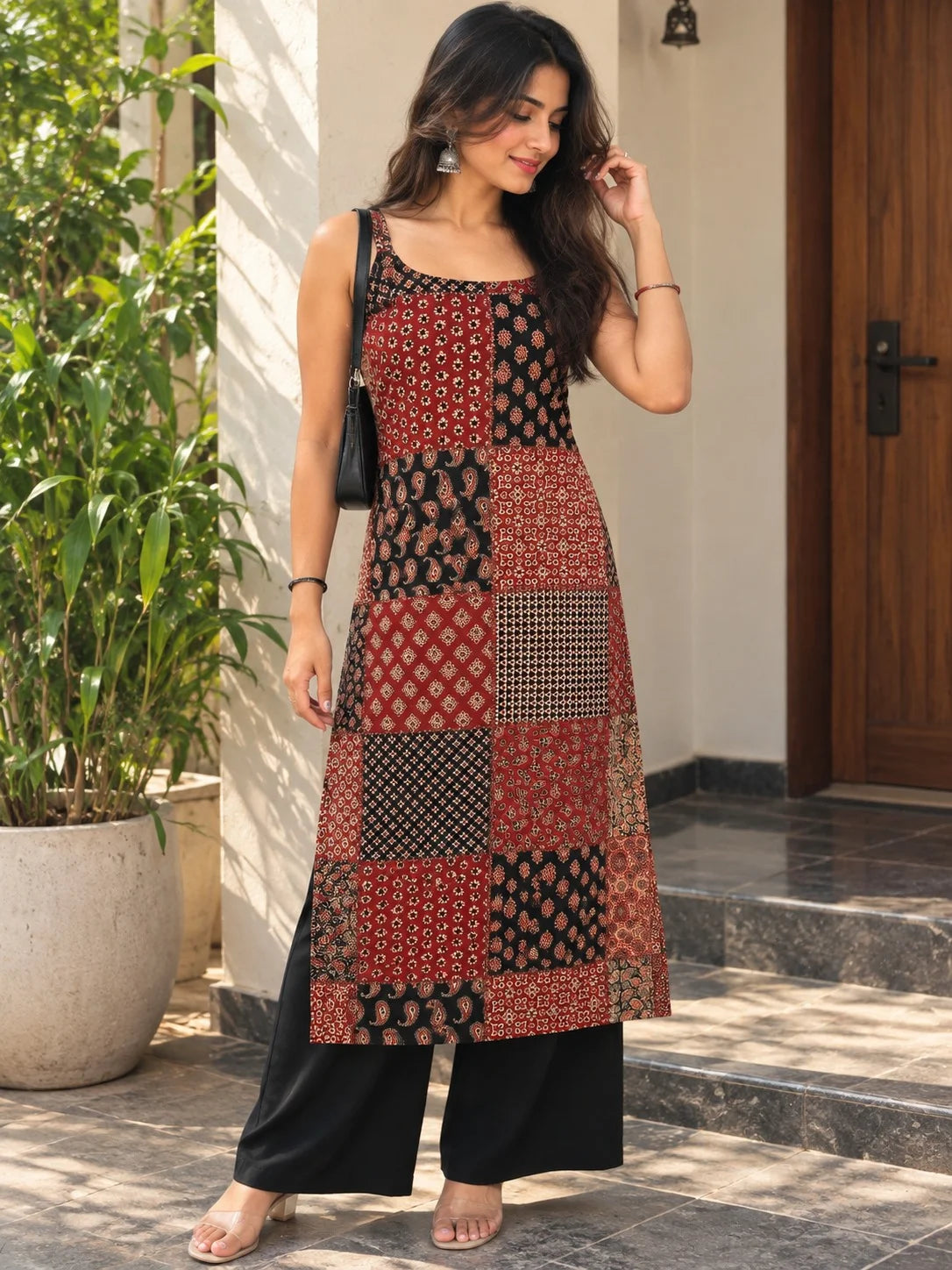 Women Jaipuri Patchwork Sleeveless Long Kurti