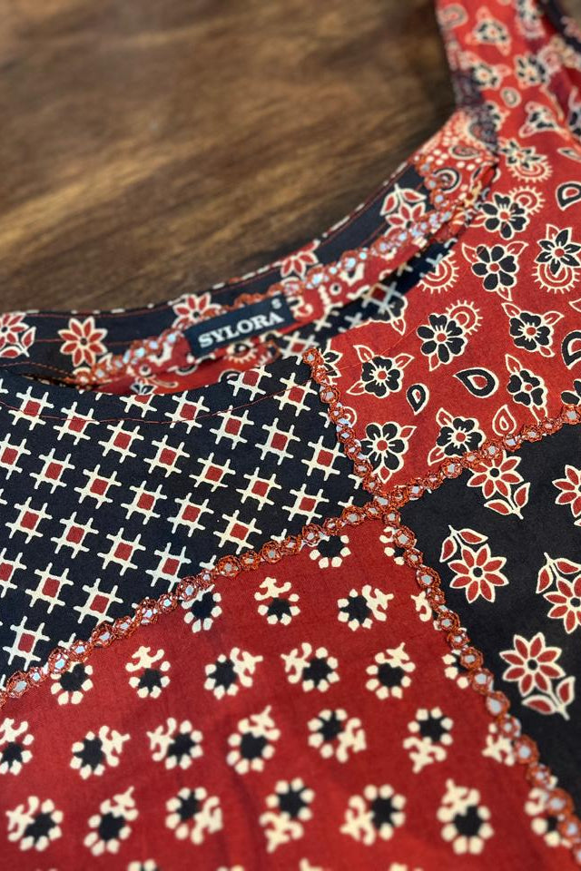 Jaipuri Patchwork Sleeveless Long Kurti for Women