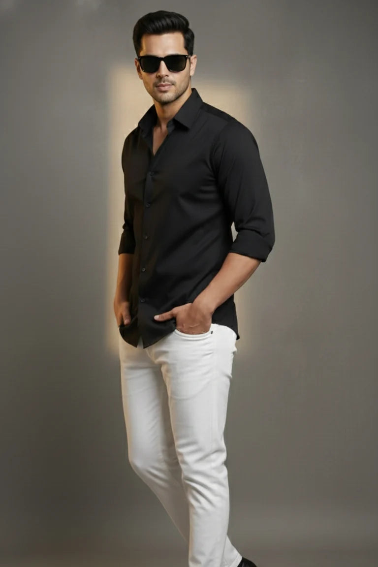 Men’s black Japanese fabric shirt, premium party wear and casual wear shirt, trendy black shirt for men