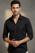 Men’s black Japanese fabric shirt, premium party wear and casual wear shirt, trendy black shirt for men