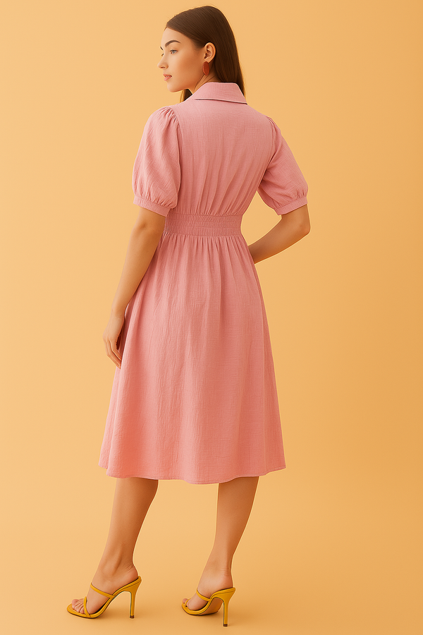 Blush Pink Collared Puff Sleeve Mini Dress