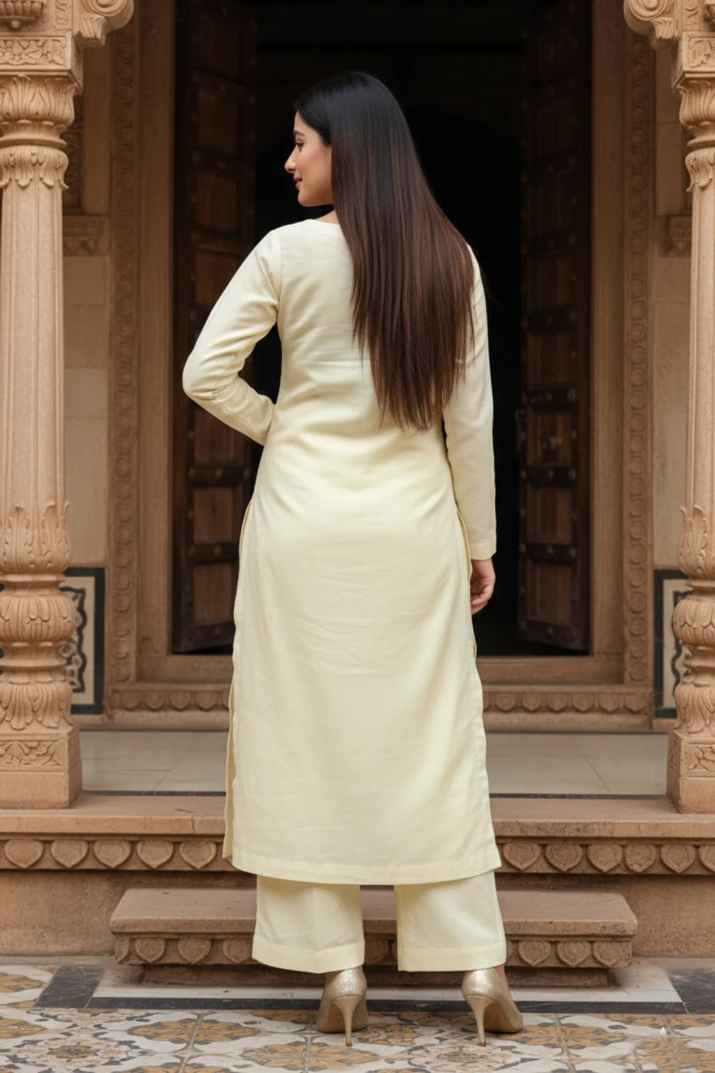 Yellow silk blend kurta palazzo set for women, silk kurta set for women, festive ethnic suit set with palazzo