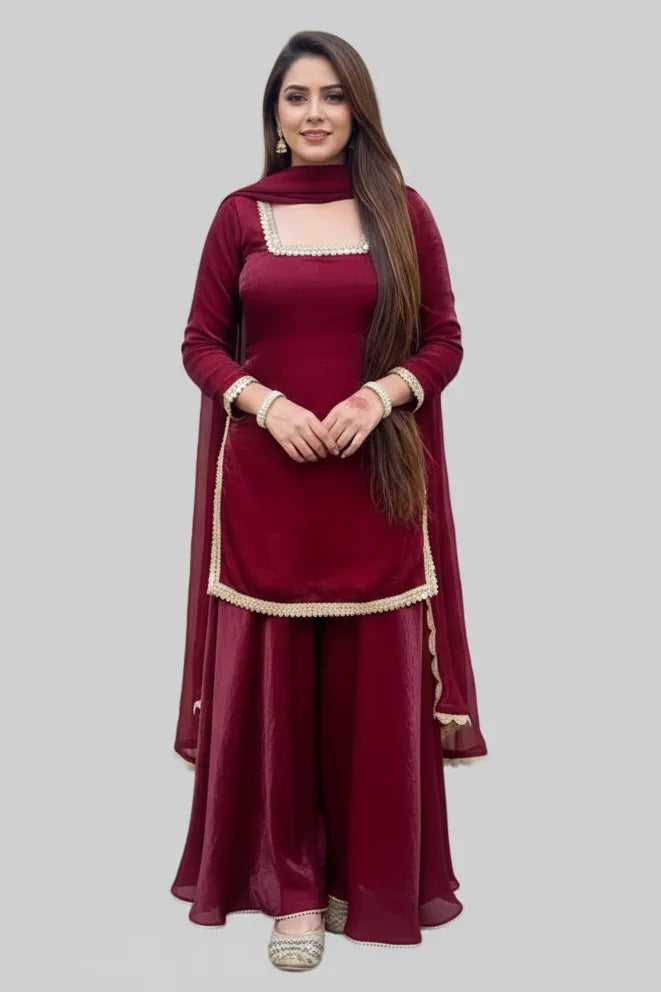 Maroon traditional sarara suit - front