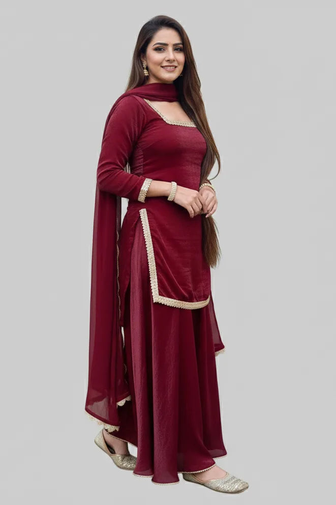 Maroon traditional party ware  sarara suit -  full 