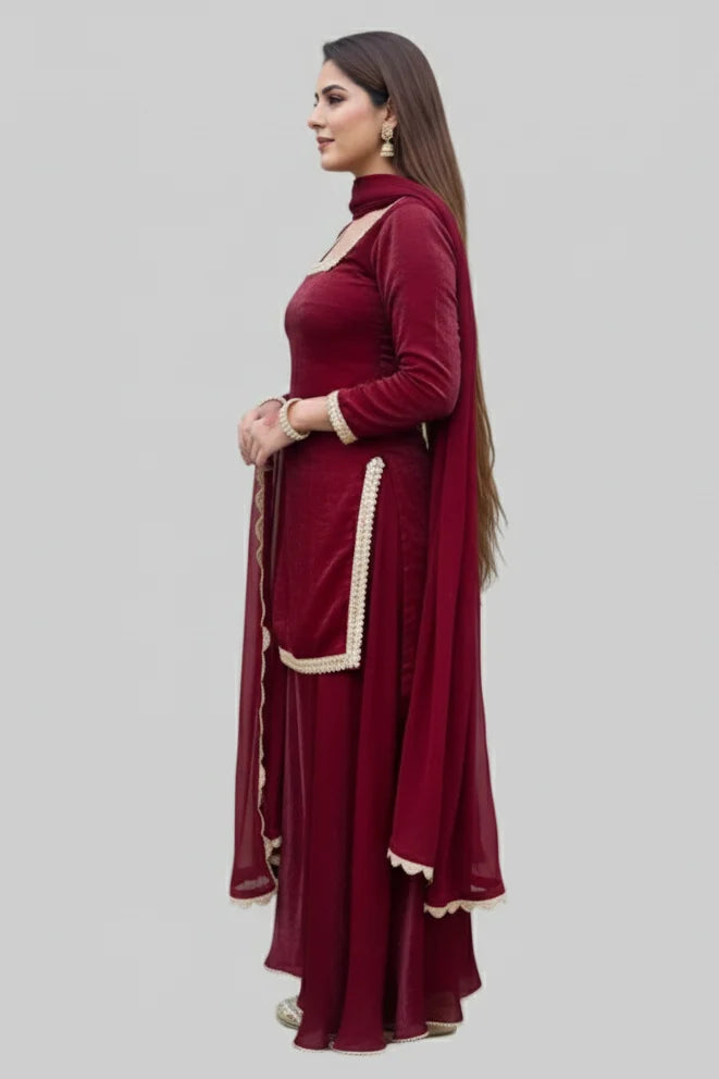 Maroon traditional sarara  party suit - side