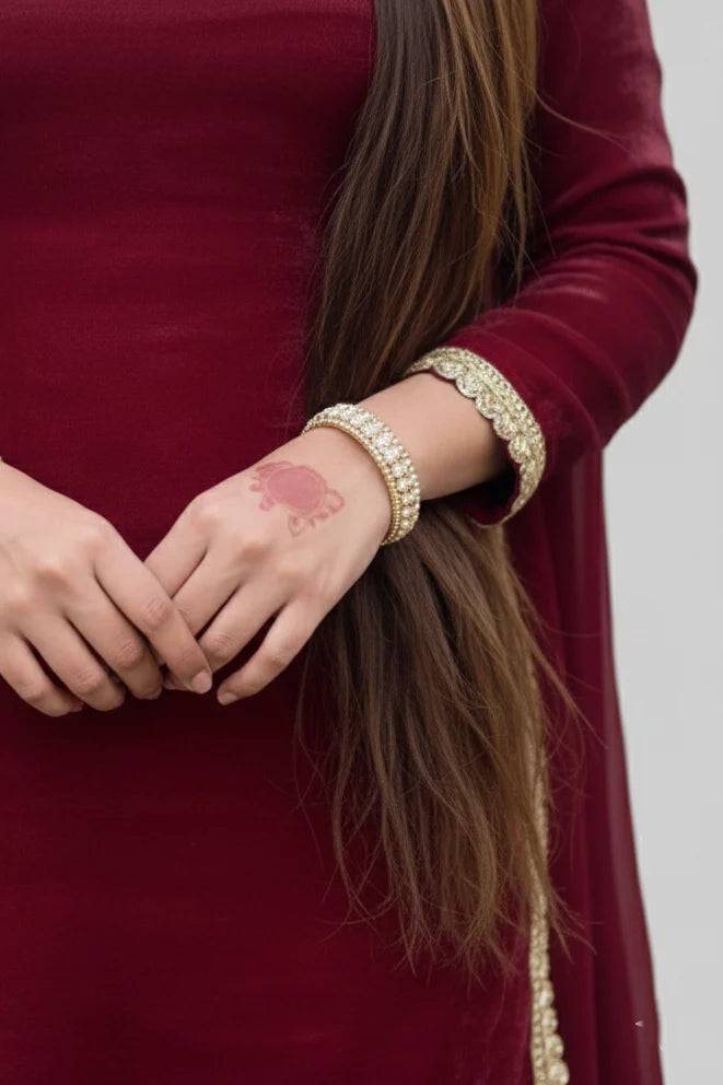 Maroon traditional sarara suit party ware-  sleaves