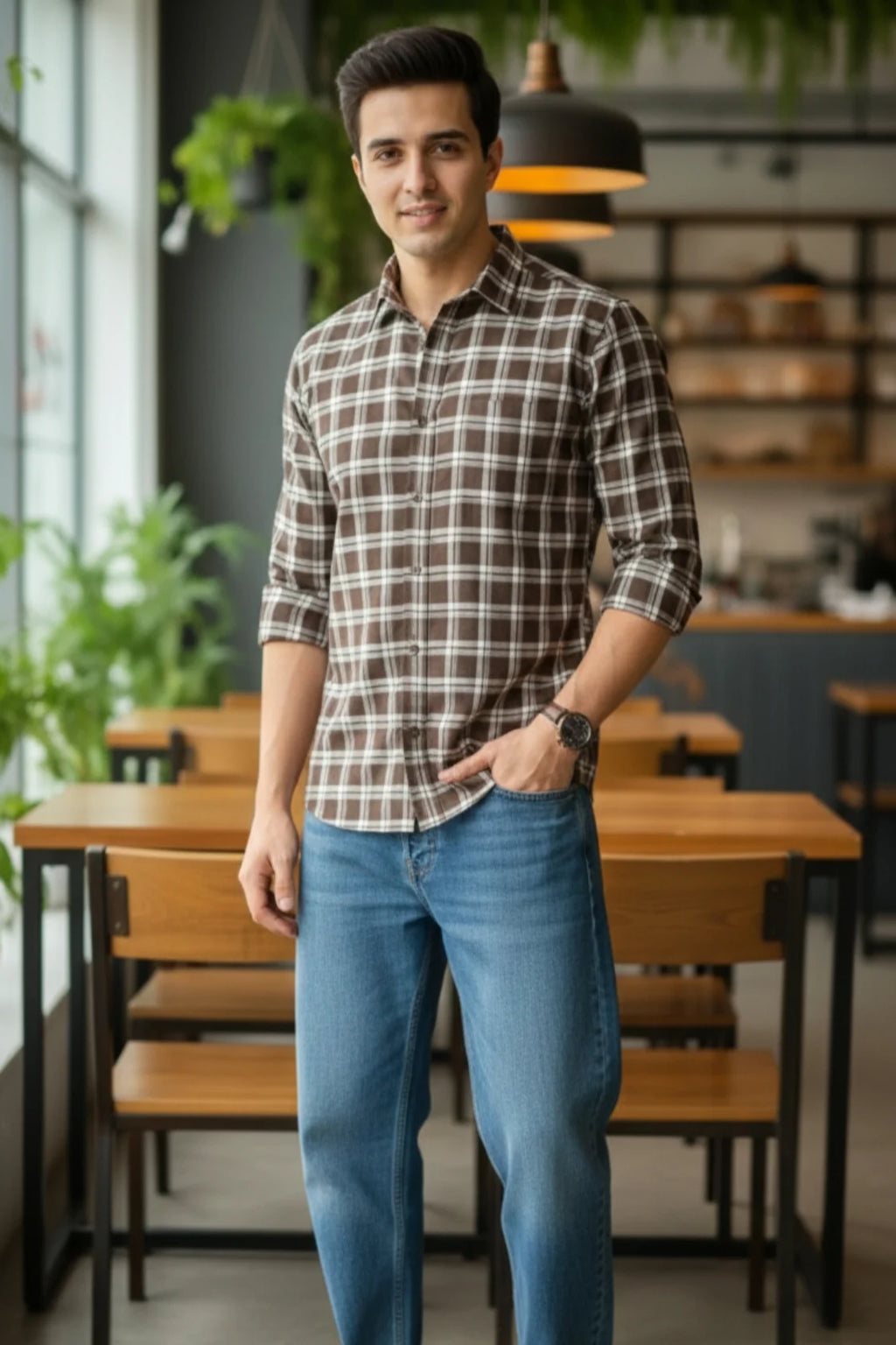 Men check shirt, long sleeve casual fit shirt, stylish casual wear check shirt for men