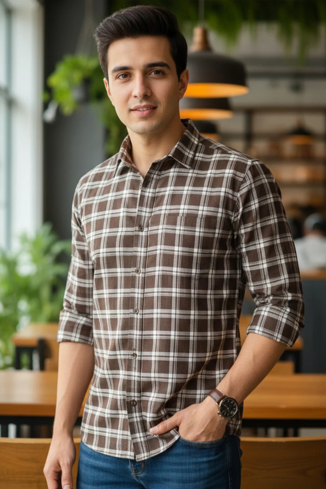 Men check shirt, long sleeve casual fit shirt, stylish casual wear check shirt for men