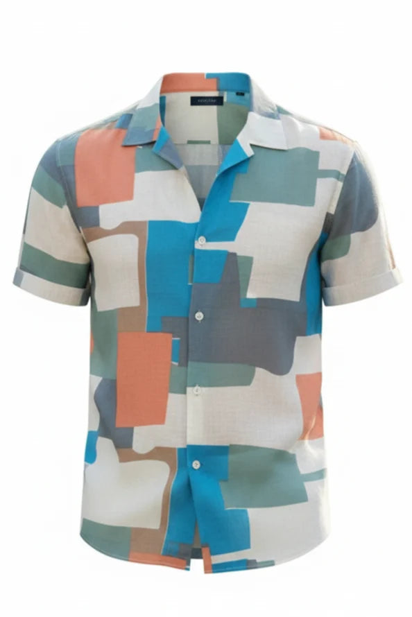 A vibrant abstract cotton shirt for men designed for daily wear. These casual shirts for men offer a relaxed fit and modern style.