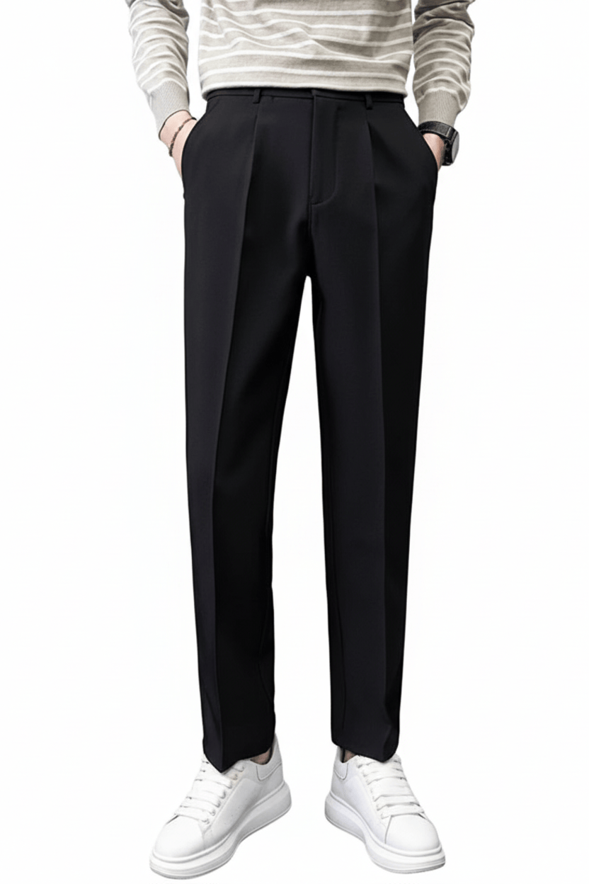 This sharp formal trouser for men features modern front pleats and a clean silhouette. A comfortable regular fit trouser for men, it’s a versatile trouser for men for work or events.