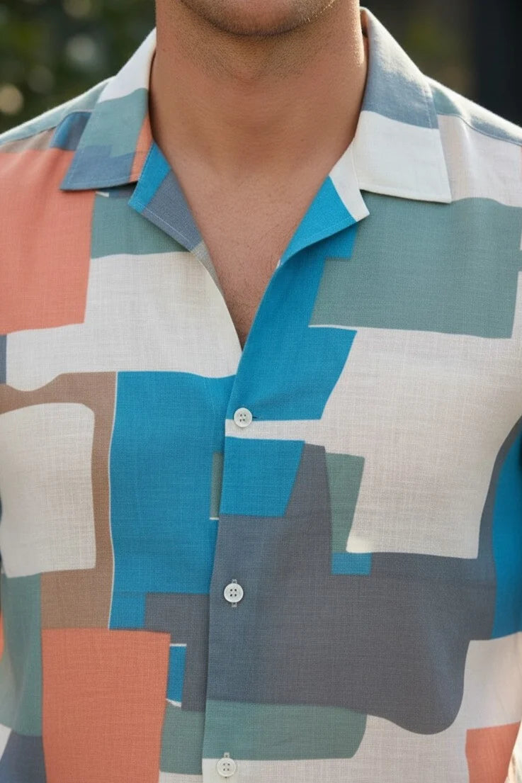 Premium quality cotton shirt for men featuring a bold abstract print. Durable and stylish shirts for men for a smart-casual appearance.