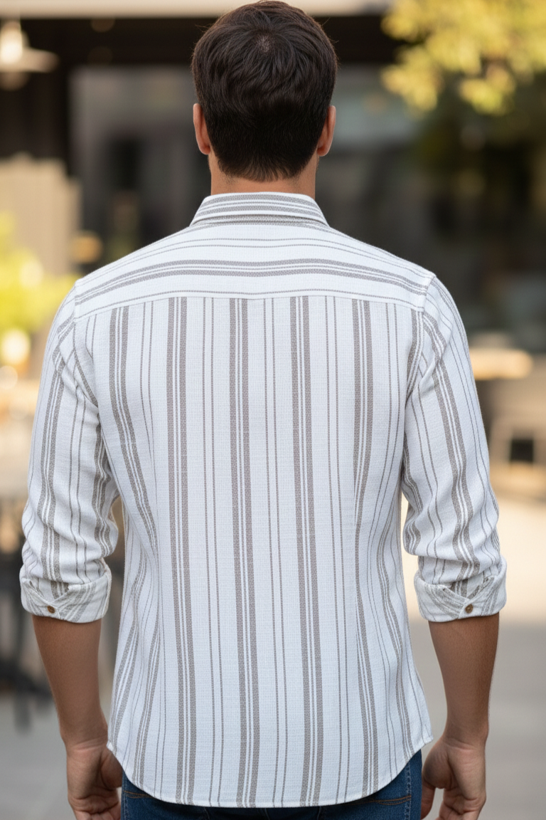 White cotton formal striped shirt for men with full sleeves and comfortable fit. Perfect cotton formal shirt for men, office wear shirt, and latest trending shirt for men.