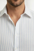 Add texture to your look with this striped men's white linen shirt. A high-quality white shirt for men linen that stays crisp and cool.