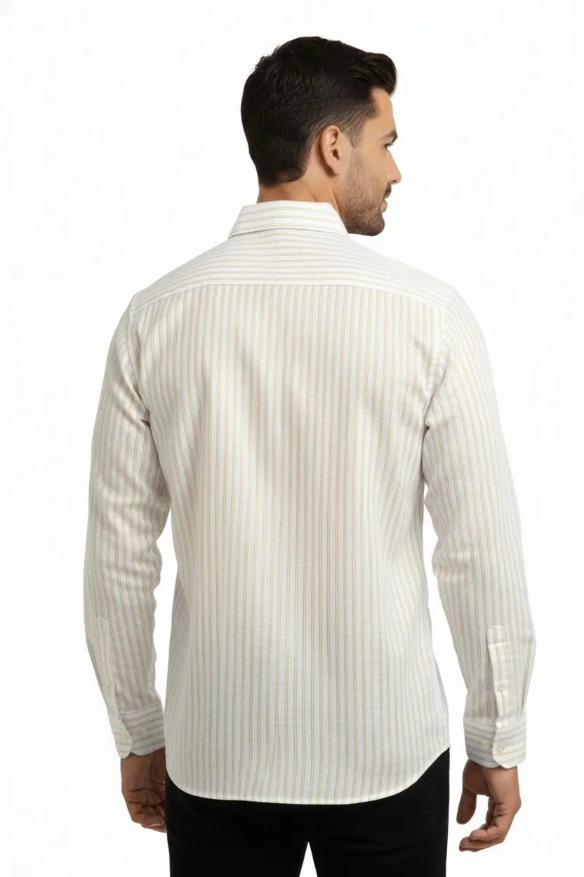 Keep it simple and sophisticated in this striped mens white linen shirt. A versatile white shirt for men linen for any occasion.