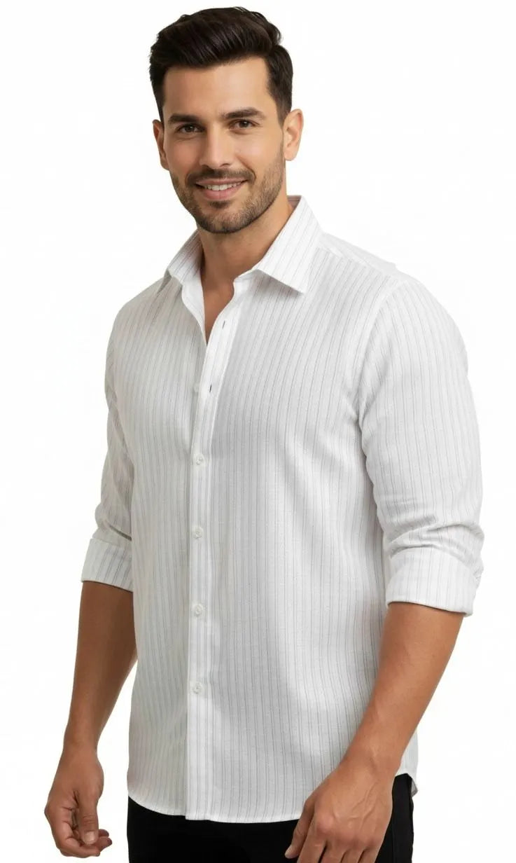Elevate your work-from-home or office look with this men's white linen shirt. A professional and breathable mens white linen shirt.