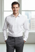 Classic white shirt for men made from breathable cotton fabric, featuring full sleeves and a smart collared design. Ideal for formal wear, office use, and everyday regular styling.
