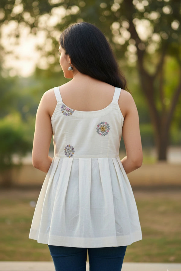 White cotton sleeveless flared top for women, indo western style cotton top, stylish summer wear