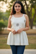 White cotton sleeveless flared top for women, indo western style cotton top, stylish summer wear