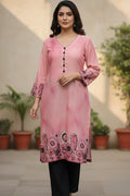 A stylish Pink Floral Cotton Short Kurti perfect for daily wear. This breathable short kurti is a must-have kurti for women seeking comfort and style.