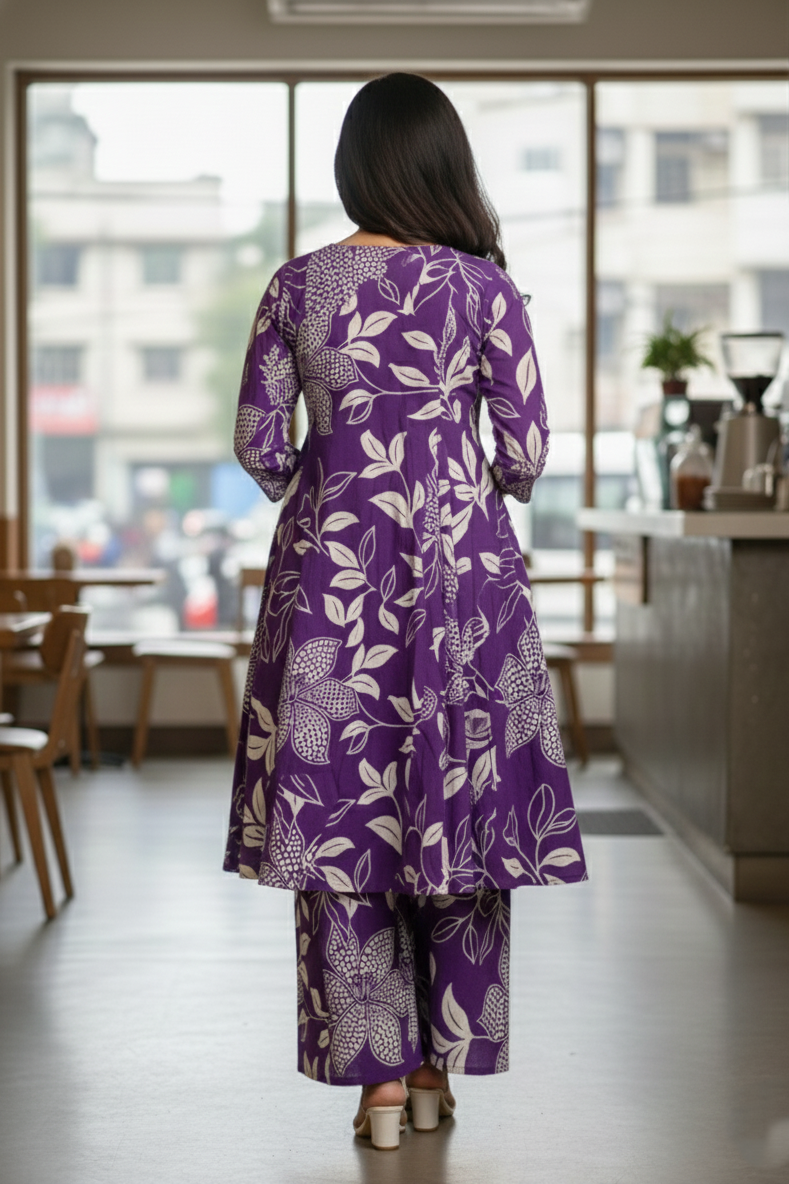 Pure cotton kurta for women with printed design and matching palazzo. Comfortable cotton kurta palazzo set, perfect for daily wear, office wear, and summer styling.