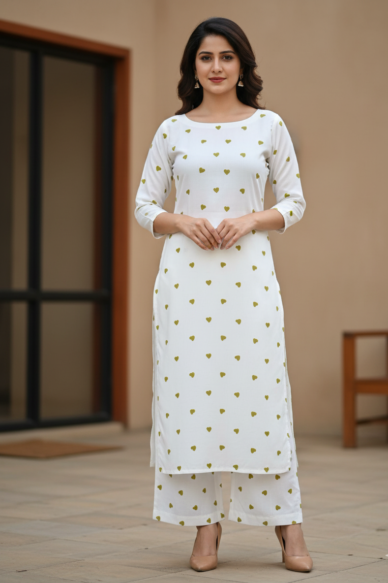 Pure cotton kurta palazzo set for women with full sleeves and soft fabric. Comfortable cotton kurti for women, perfect for daily wear, office wear, and summer styling.