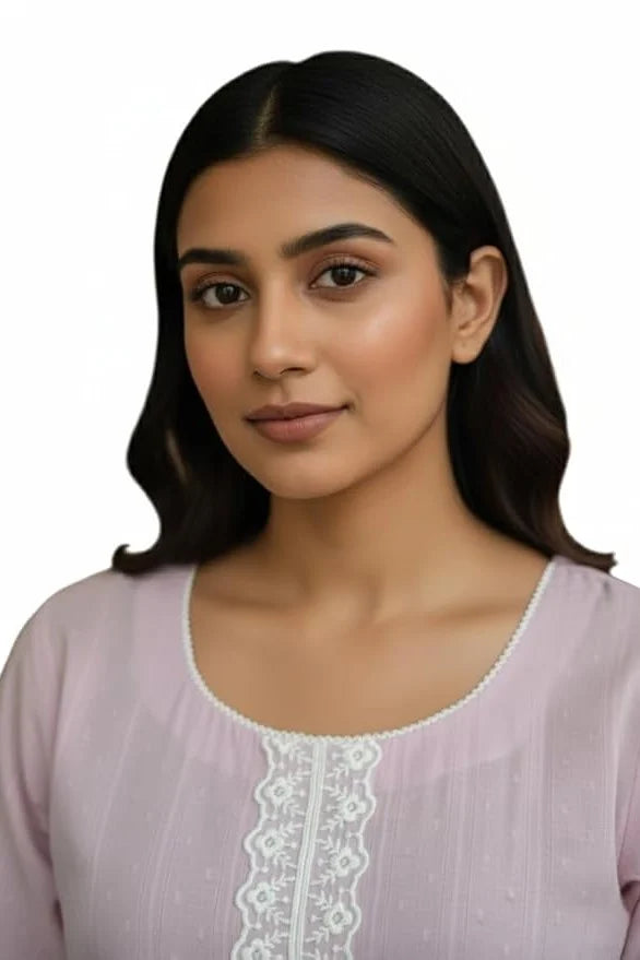 Purple cotton kurta palazzo set for women with full sleeves and round neck design. Perfect summer kurti, short kurta with palazzo, and comfortable daily wear outfit.